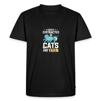 Easily Distracted By Cats And Yarn Häkeln Stricken - Men's Premium Organic T-Shirt - black - Front - Nico (187cm)