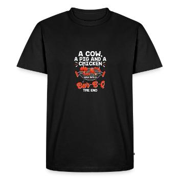 Une vache, un cochon et un barbecue de poulet - T-shirt Premium bio Homme - noir - Devant - Nico (187cm)