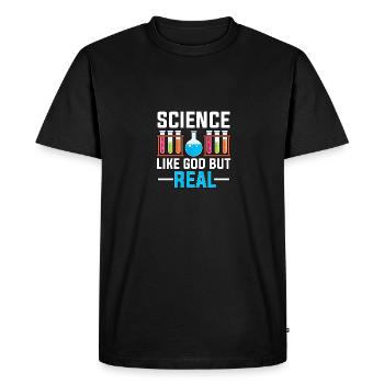 Science Like God But Real For Atheists - Men's Premium Organic T-Shirt - black - Front - Nico (187cm)