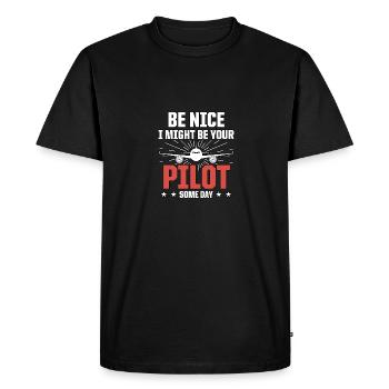 Sois gentil, je serai peut-être ton pilote un jour d’avion - T-shirt Premium bio Homme - noir - Devant - Nico (187cm)