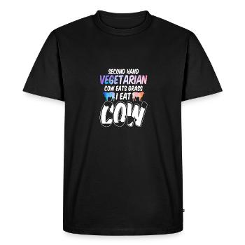 Second Hand Vegetarian Cow Eats Grass For - Men's Premium Organic T-Shirt - black - Front - Nico (187cm)