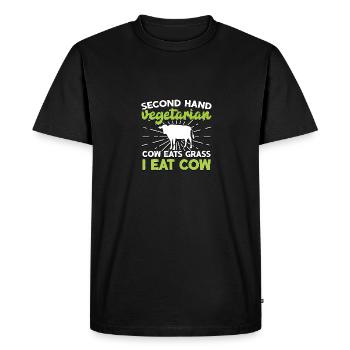 Second Hand Vegetarian Cow Eats Grass For - Men's Premium Organic T-Shirt - black - Front - Nico (187cm)