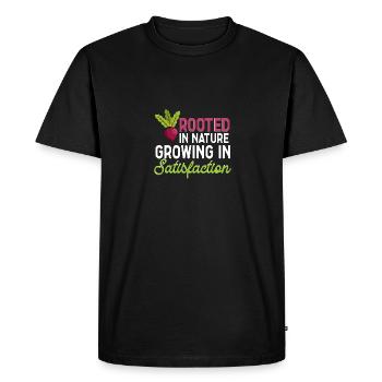 Biologique Enraciné dans la nature Grandir dans la satisfaction - T-shirt Premium bio Homme - noir - Devant - Nico (187cm)