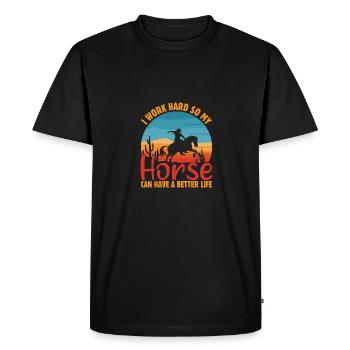 Je travaille dur pour que mon cheval ait une vie meilleure. - T-shirt Premium bio Homme - noir - Devant - Nico (187cm)