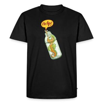 Hippocampe dans bouteille plastique demande d'aide - T-shirt Premium bio Homme - noir - Devant - Nico (187cm)