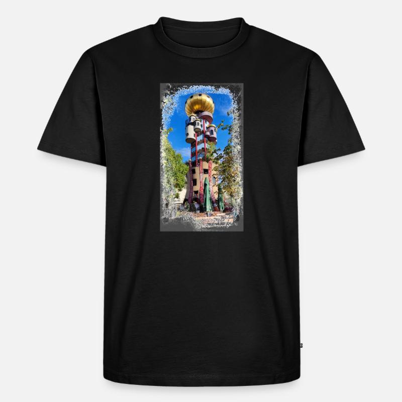 Hundertwasserturm beim Kuchlbauer - Männer Premium Bio T-Shirt - Schwarz