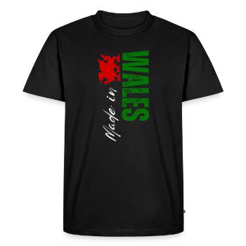 Made in Wales, vertical design - Men's Premium Organic T-Shirt - black - Front - Nico (187cm)