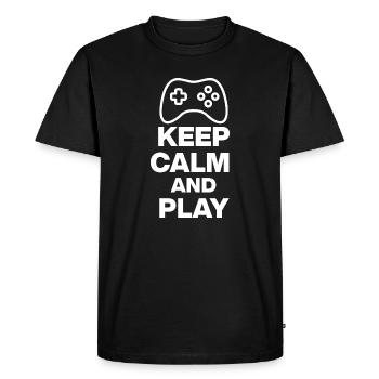 KEEP CALM AND PLAY! NERDLIFE ZOCKEN ONLINE white - Men's Premium Organic T-Shirt - black - Front - Nico (187cm)