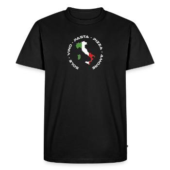Italy - Italia Sole, Vino, Pasta, Pizza e Amore - Men's Premium Organic T-Shirt - black - Front - Nico (187cm)
