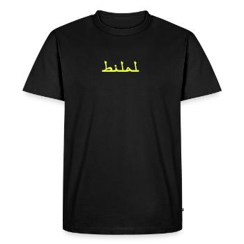 Police néon Bilal jaune sur fond noir - T-shirt Premium bio Homme - noir - Devant - Nico (187cm)