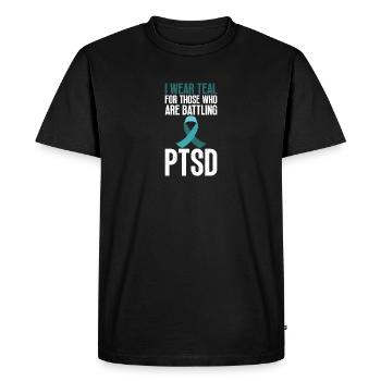 Pstd-consciousness - I wear a blue-green ribbon - Men's Premium Organic T-Shirt - black - Front - Nico (187cm)