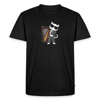 Le chat joue de la harpe Lecteur de musique amants - T-shirt Premium bio Homme - noir - Devant - Nico (187cm)