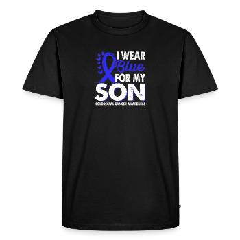 Portez du bleu clair pour le cancer du côlon du fils - T-shirt Premium bio Homme - noir - Devant - Nico (187cm)