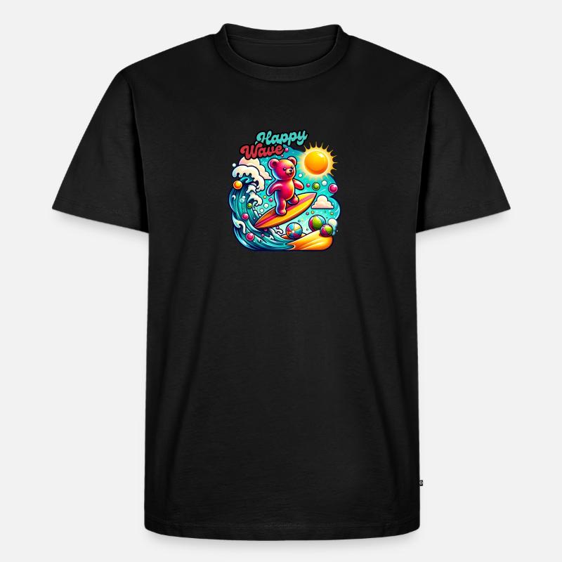 Fröhlicher Surfender Teddy - Sommerabenteuer - Männer Premium Bio T-Shirt - Schwarz