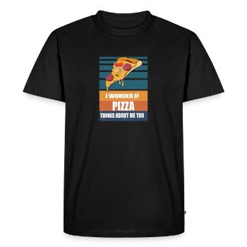 Je me demande si la pizza pense à moi trop vintage - T-shirt Premium bio Homme - noir - Devant - Nico (187cm)