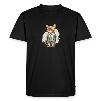 Chat avec lunettes - T-shirt Premium bio Homme - noir - Devant - Nico (187cm)