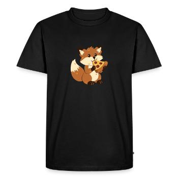 Fox with pizza - Men's Premium Organic T-Shirt - black - Front - Nico (187cm)