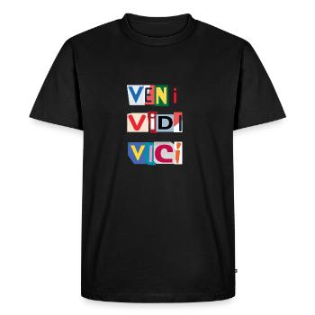 Veni Vidi Vici in a newspaper letter - Men's Premium Organic T-Shirt - black - Front - Nico (187cm)