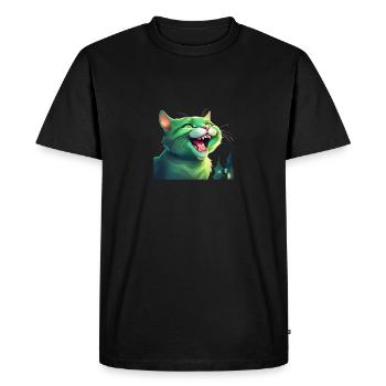 Chat vert joyeux - T-shirt Premium bio Homme - noir - Devant - Nico (187cm)