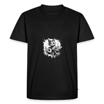 Cat Cute Soccer Sports - Men's Premium Organic T-Shirt - black - Front - Nico (187cm)