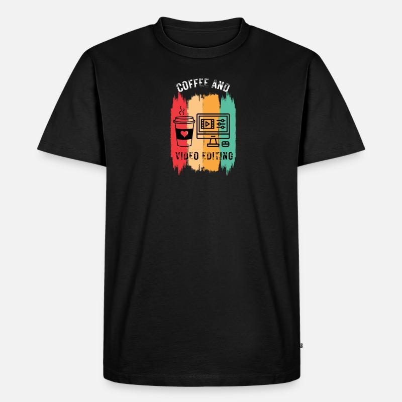 Coffee und Videobearbeitung|Video Cutter - Männer Premium Bio T-Shirt - Schwarz