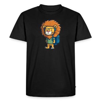 Lion mignon avec sac à dos scolaire Inscription à l’école - T-shirt Premium bio Homme - noir - Devant - Nico (187cm)