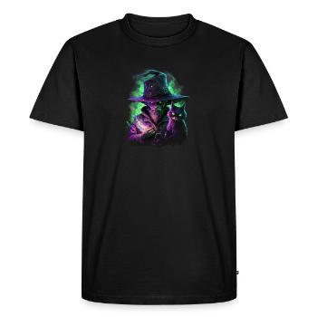 Warlock - Warlock avec chat en vert et rose - T-shirt Premium bio Homme - noir - Devant - Nico (187cm)