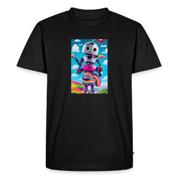 Robot de science-fiction mignon avec des yeux arc-en-ciel - T-shirt Premium bio Homme - noir - Devant - Nico (187cm)