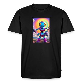 Robot de science-fiction mignon avec des yeux arc-en-ciel - T-shirt Premium bio Homme - noir - Devant - Nico (187cm)