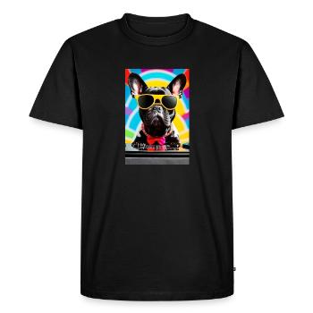 Cute Black French Bulldog Mixing on a DJ Pult - Men's Premium Organic T-Shirt - black - Front - Nico (187cm)