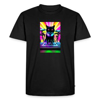 Cute Black Cat Mixing on a DJ Pult - Men's Premium Organic T-Shirt - black - Front - Nico (187cm)