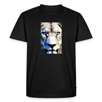Lion noir et blanc aux yeux bleus - T-shirt Premium bio Homme - noir - Devant - Nico (187cm)