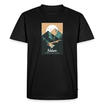 Nature Is Cheaper Than Therapy Mountains Hiking - Men's Premium Organic T-Shirt - black - Front - Nico (187cm)