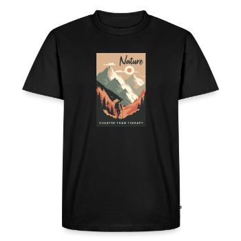 Nature Is Cheaper Than Therapy Mountains Hiking - Men's Premium Organic T-Shirt - black - Front - Nico (187cm)