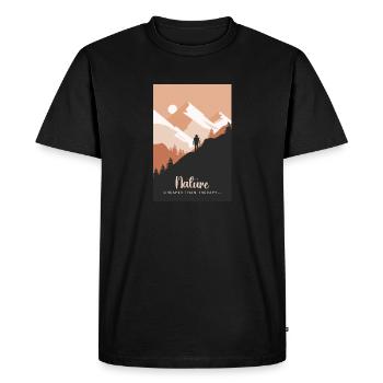 Nature Is Cheaper Than Therapy Mountains Hiking - Men's Premium Organic T-Shirt - black - Front - Nico (187cm)