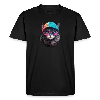 Chat cool avec chapeau et lunettes de soleil - T-shirt Premium bio Homme - noir - Devant - Nico (187cm)