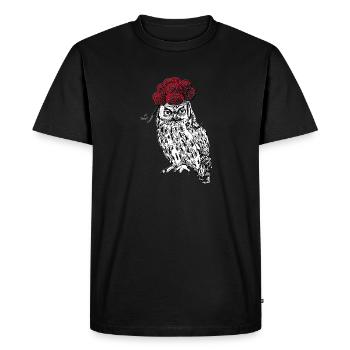 🦉 Hibou avec Bollenhut 🌳 - T-shirt Premium bio Homme - noir - Devant - Nico (187cm)