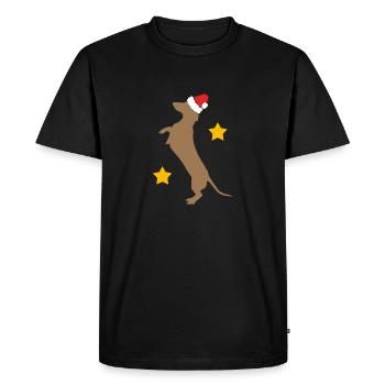 Joyeux Noël avec teckel avec bonnet de Père Noël - T-shirt Premium bio Homme - noir - Devant - Nico (187cm)