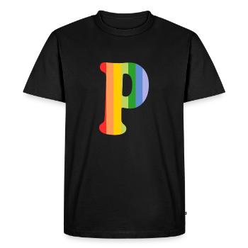 Lettre P Arc-en-ciel - T-shirt Premium bio Homme - noir - Devant - Nico (187cm)