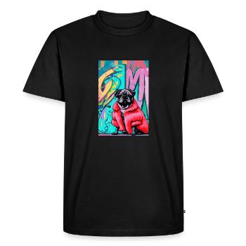 Pop Art | Carlin mignon en manteau de fourrure rouge - T-shirt Premium bio Homme - noir - Devant - Nico (187cm)