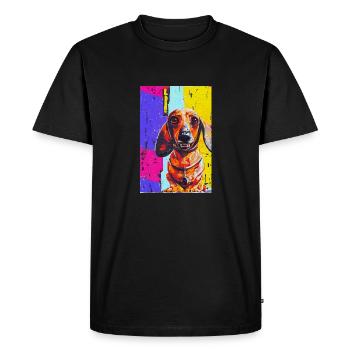 Impression pop art moderne | Teckel avec graffiti coloré - T-shirt Premium bio Homme - noir - Devant - Nico (187cm)