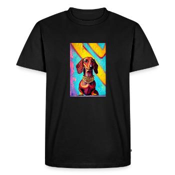 Impression pop art moderne | Teckel avec graffiti coloré - T-shirt Premium bio Homme - noir - Devant - Nico (187cm)