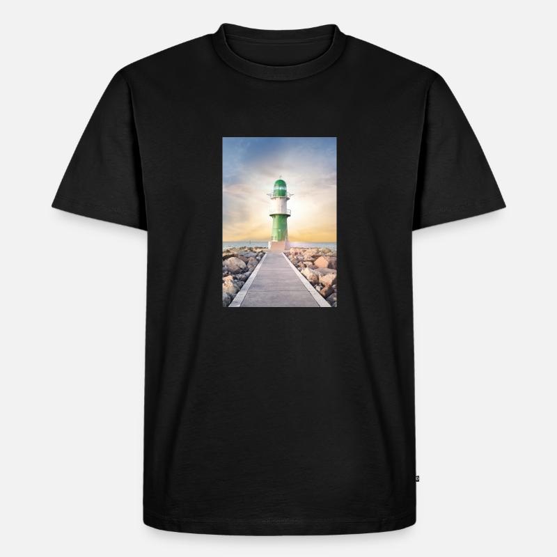 Leuchtturm Warnemünde - Männer Premium Bio T-Shirt - Schwarz