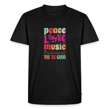 Hippie drôle rime paix, amour, musique, nourriture - T-shirt Premium bio Homme - noir - Devant - Nico (187cm)