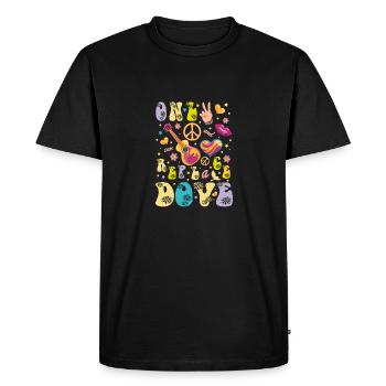Hippie Rétro Amour Paix Comptine Design - T-shirt Premium bio Homme - noir - Devant - Nico (187cm)