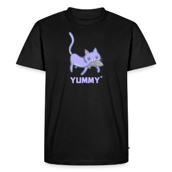 Cat and fish - sweet tooth - Men's Premium Organic T-Shirt - black - Front - Nico (187cm)