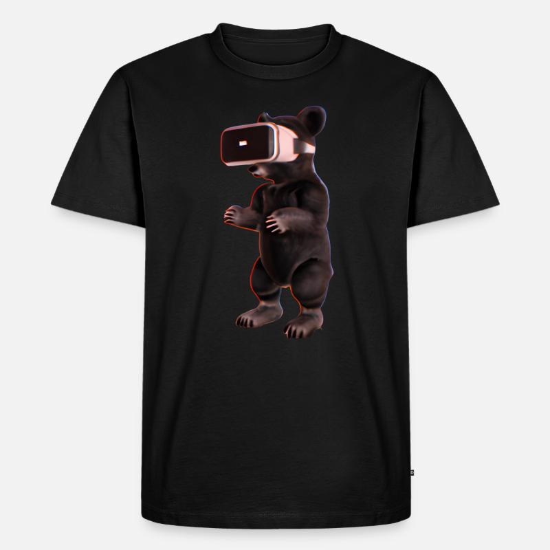 Bär mit Virtual Reality Headset - Männer Premium Bio T-Shirt - Schwarz