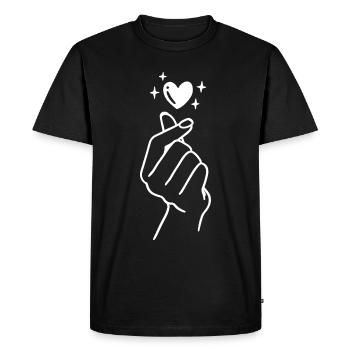 K-Pop Saranghae Love Hand Heart - T-shirt Premium bio Homme - noir - Devant - Nico (187cm)
