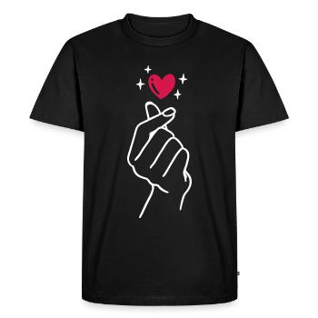 K-Pop Saranghae Love Hand Heart - T-shirt Premium bio Homme - noir - Devant - Nico (187cm)
