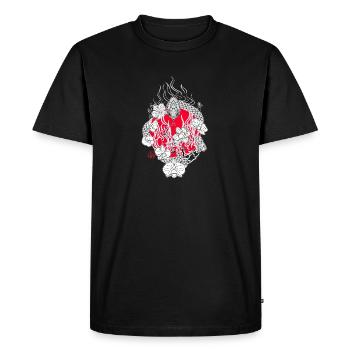 Japanese snake and orchids in flames - Men's Premium Organic T-Shirt - black - Front - Nico (187cm)